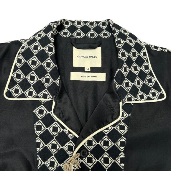 NEW NICHOLAS DALEY Mento Shirt Short Sleeve SIZE M Black Embroidery Linen JAPAN - Picture 4 of 14